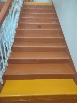 На краевых ступенях расположены контрастные полосы жёлтого цвета.